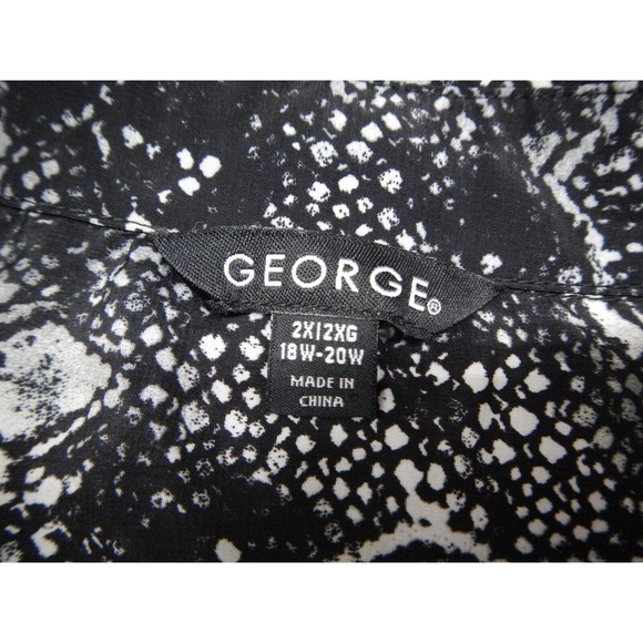 George Button Up Shirt Plus Size 2X Black White Argyle Diamond Pattern Collared - Picture 3 of 8